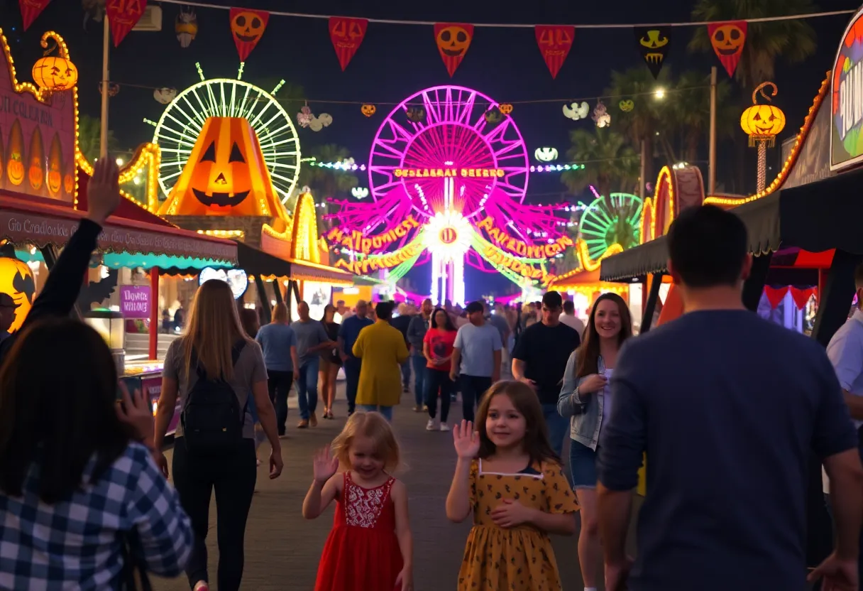 Families enjoying Halloween festivities in Los Angeles.
