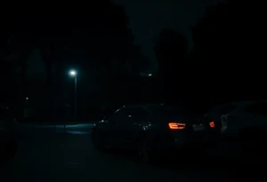 Parked car in Hollywood Hills parking lot at dusk