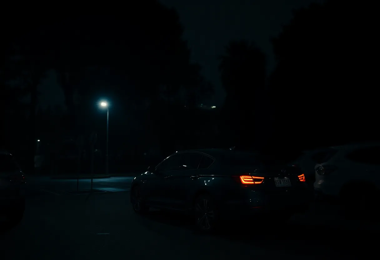 Parked car in Hollywood Hills parking lot at dusk