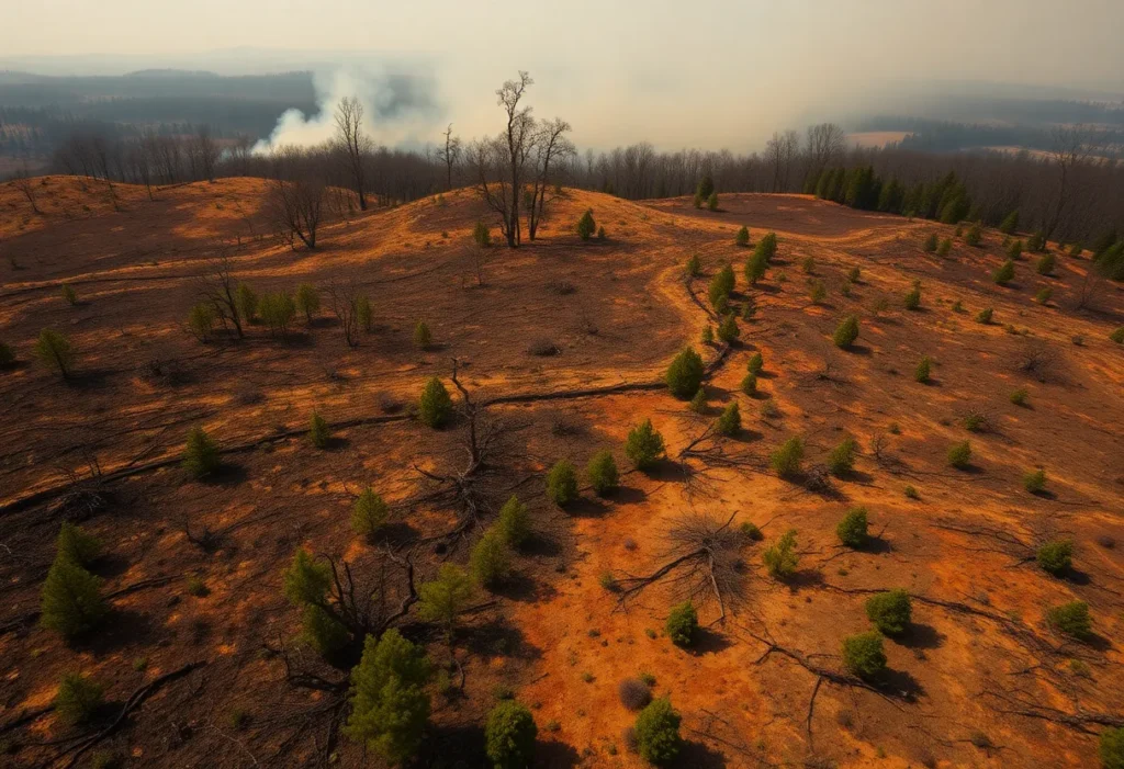 Aerial view of wildfire damage in Los Angeles