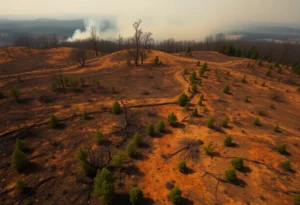 Aerial view of wildfire damage in Los Angeles