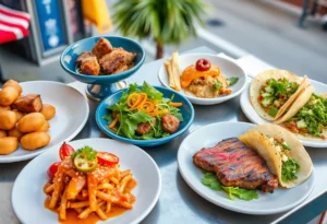 A collection of diverse dishes representing the culinary offerings of Los Angeles.