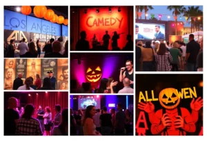 Collage of Los Angeles events including art, music, and Halloween activities