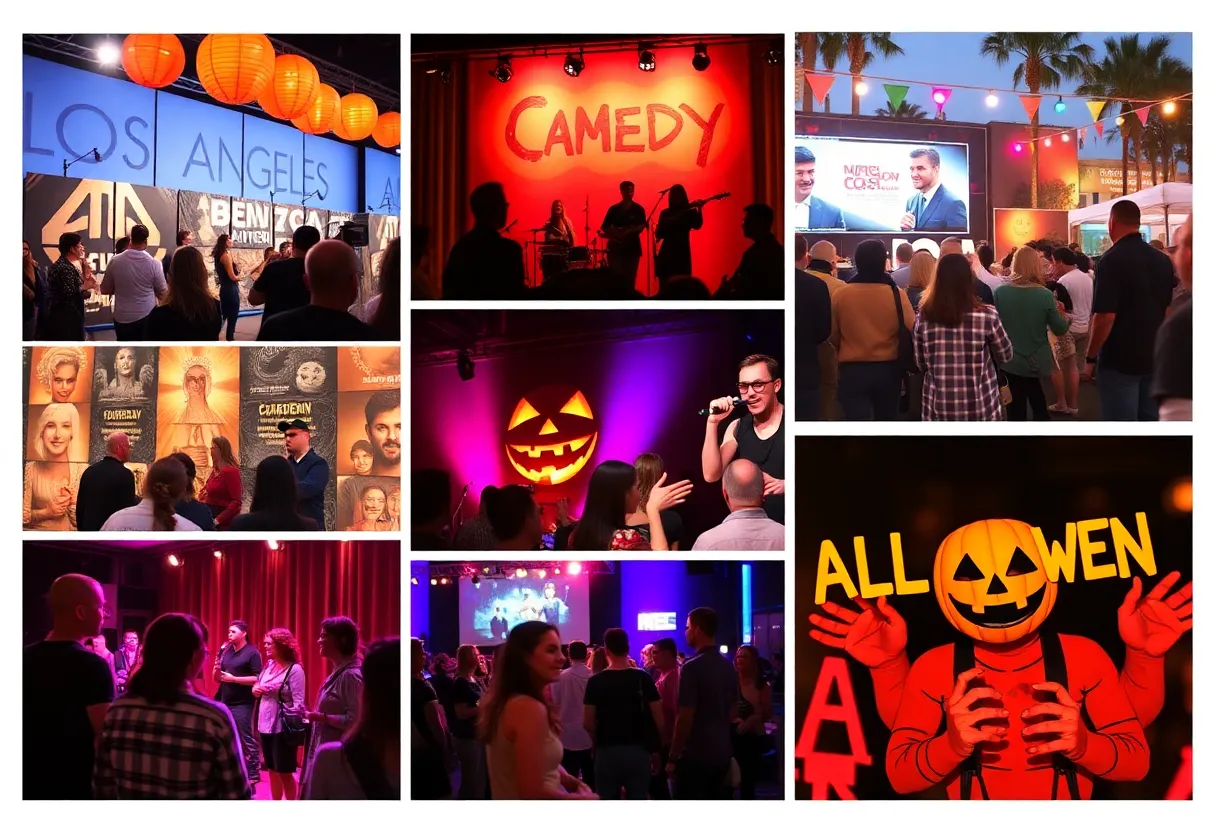 Collage of Los Angeles events including art, music, and Halloween activities