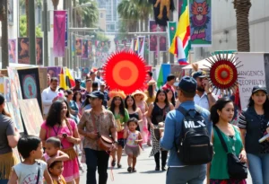 Crowd enjoying Indigenous Peoples’ Day festivities in Los Angeles
