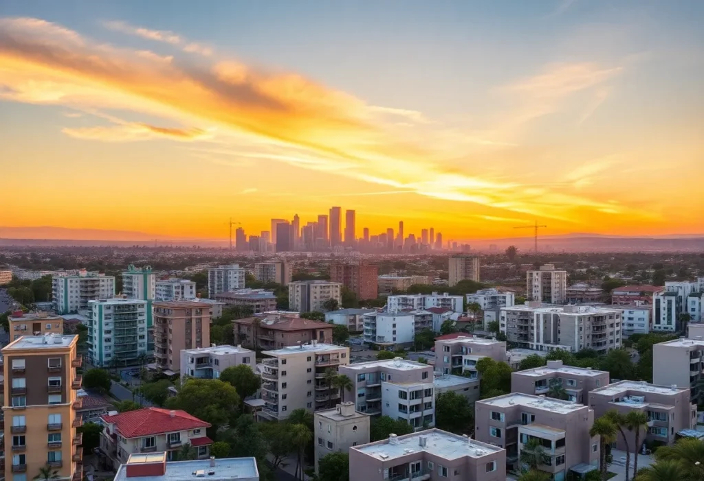 Aerial view of diverse residential properties in Los Angeles County.