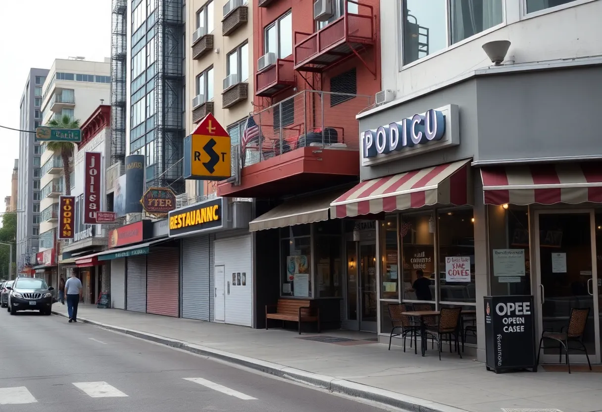 A view of Los Angeles restaurants, some closed, reflecting the current crisis in the dining industry.