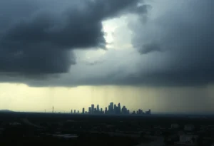 Storm clouds over the Los Angeles skyline
