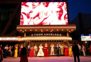 A colorful performance scene from a Los Angeles theater with diverse actors.