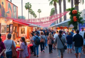 A collage of various events happening in Los Angeles this weekend, including art, food, and Halloween festivities.