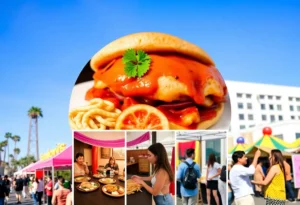 A collection of images representing various weekend events in Los Angeles, including food festivals and art shows.