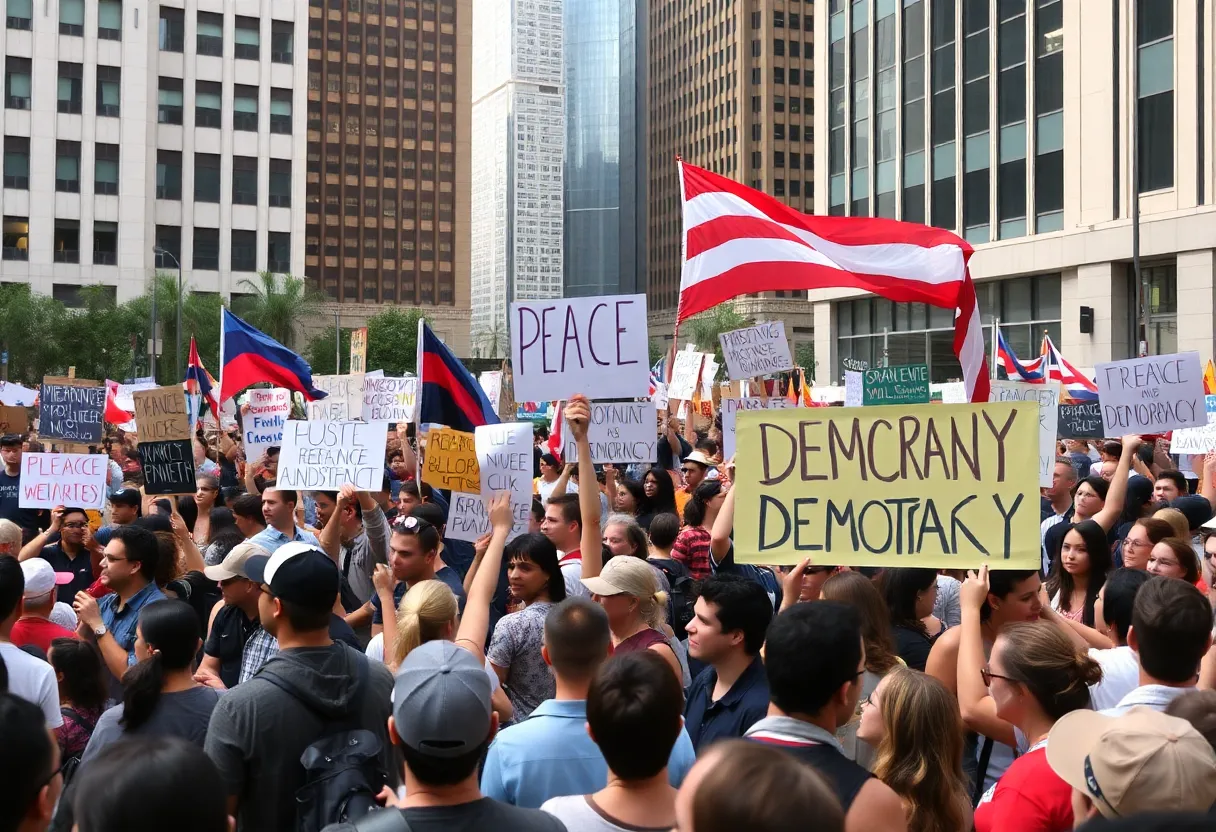 Crowd of protesters at No Kings Day in Los Angeles