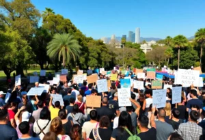 Crowd of protesters at the No Kings event in Beverly Hills