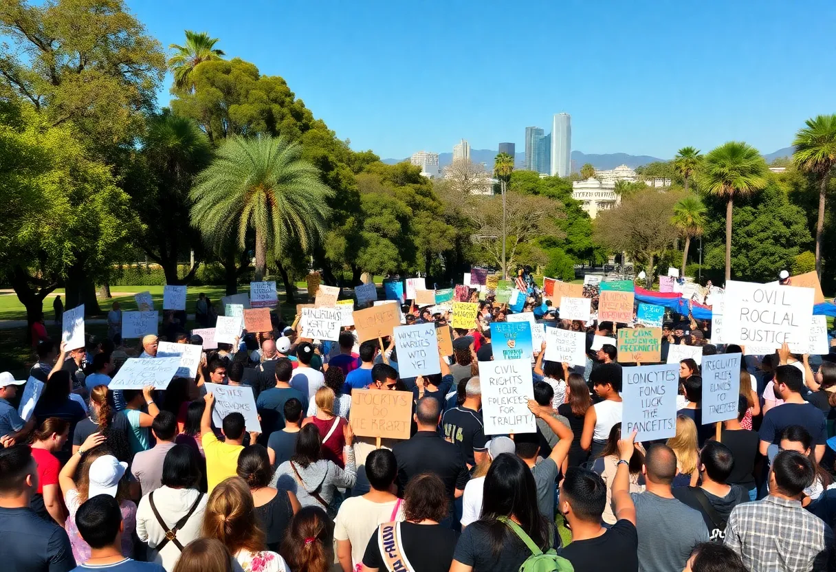 Crowd of protesters at the No Kings event in Beverly Hills