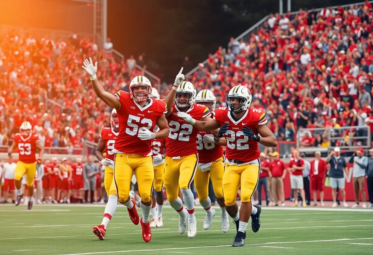 UCLA football players celebrating a victory on the field