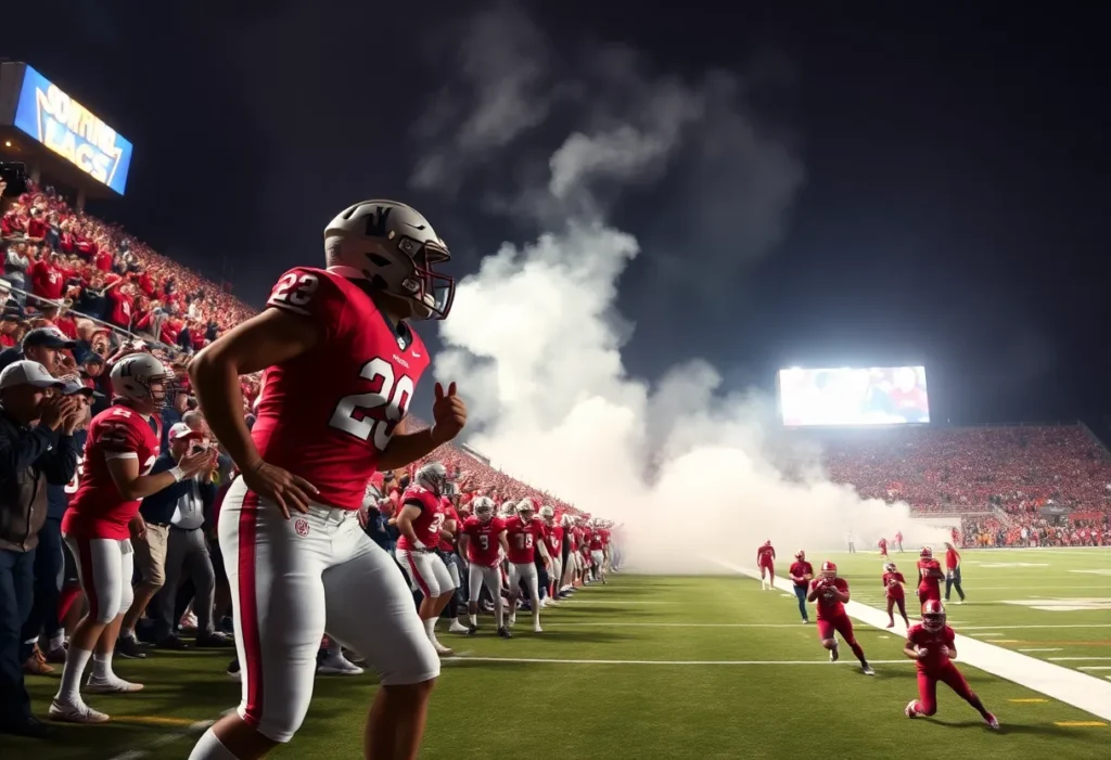 UCLA football players during a game, showing intensity and teamwork.