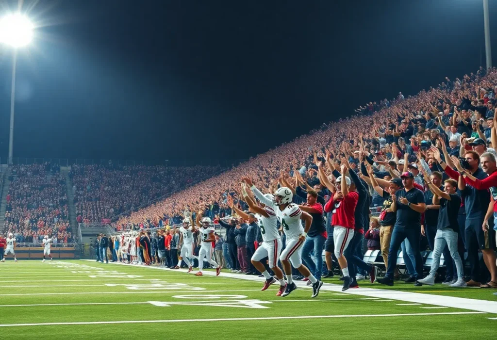 UCLA football team celebrating a last-minute victory